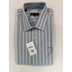 Robert Talbott Dress Shirt Blue Green Stripe 17 34 NWT Cotton